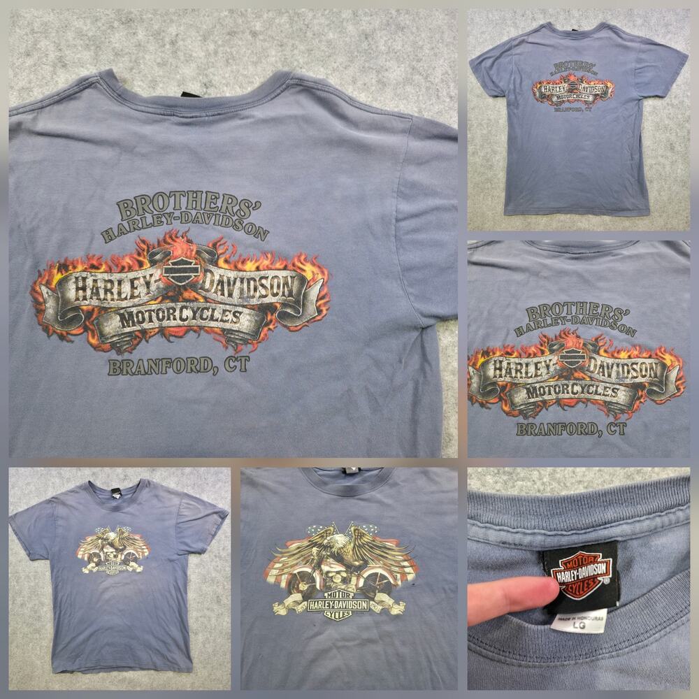 Harley Davidson Motorcycles T Shirt Mens Large Eagle Motorcycle American Flag